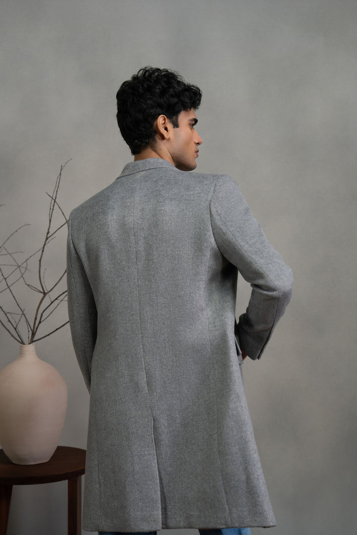 Grey Double Breasted Long Coat