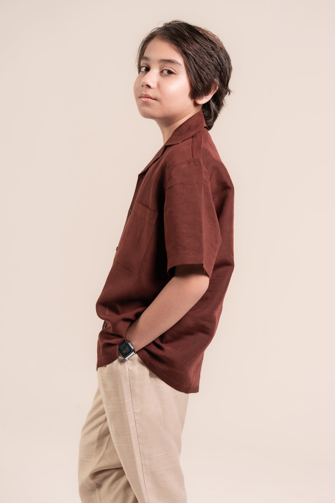 Burgundy Linen Resort Shirt