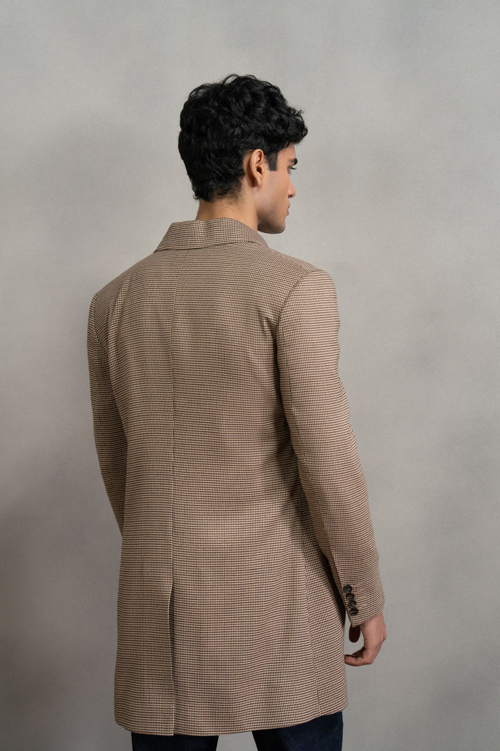 Brown Houndstooth Long Coat