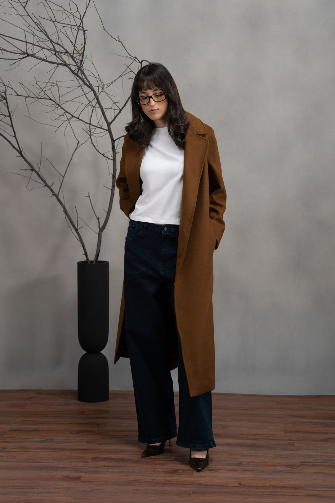 Brown Wool Coat with Belt