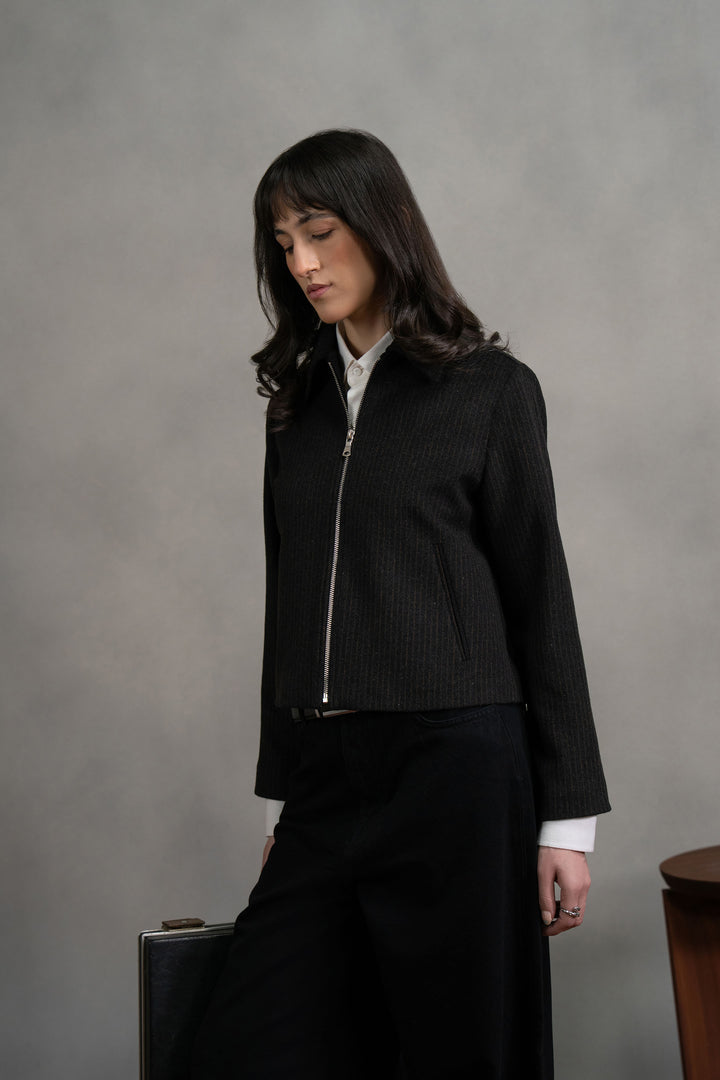 Black Striped Wool Jacket