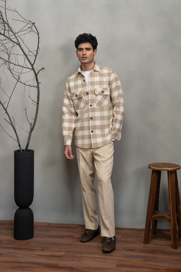 Beige Check Wool Shirt