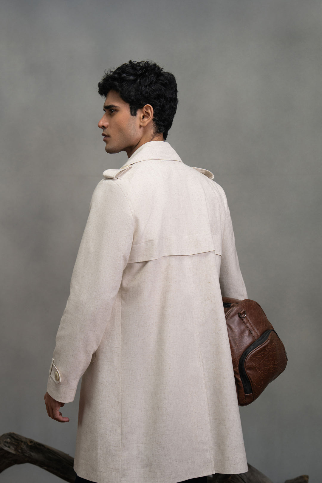 Beige Linen Trench Coat