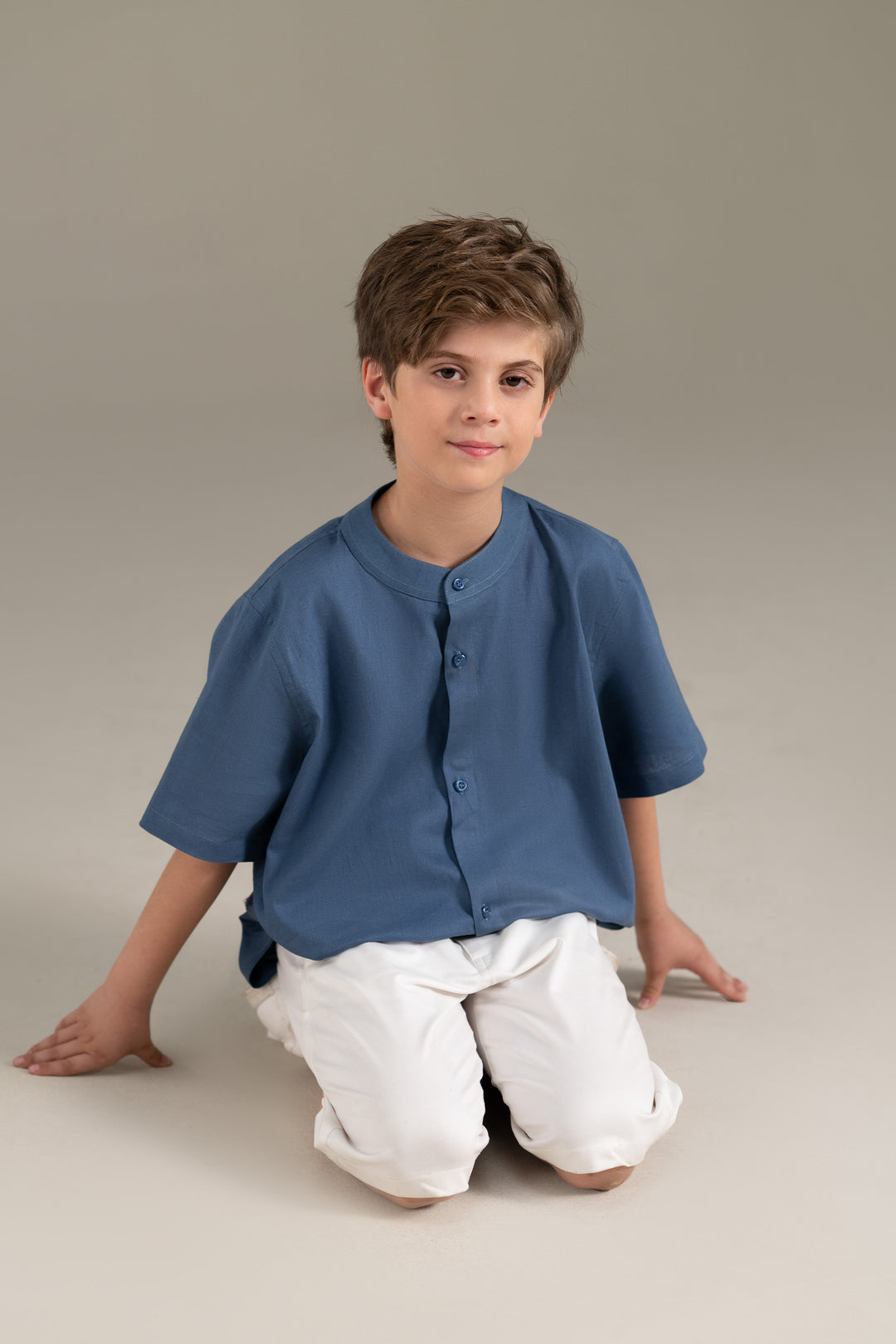 Blue Mandarin Collar Shirt
