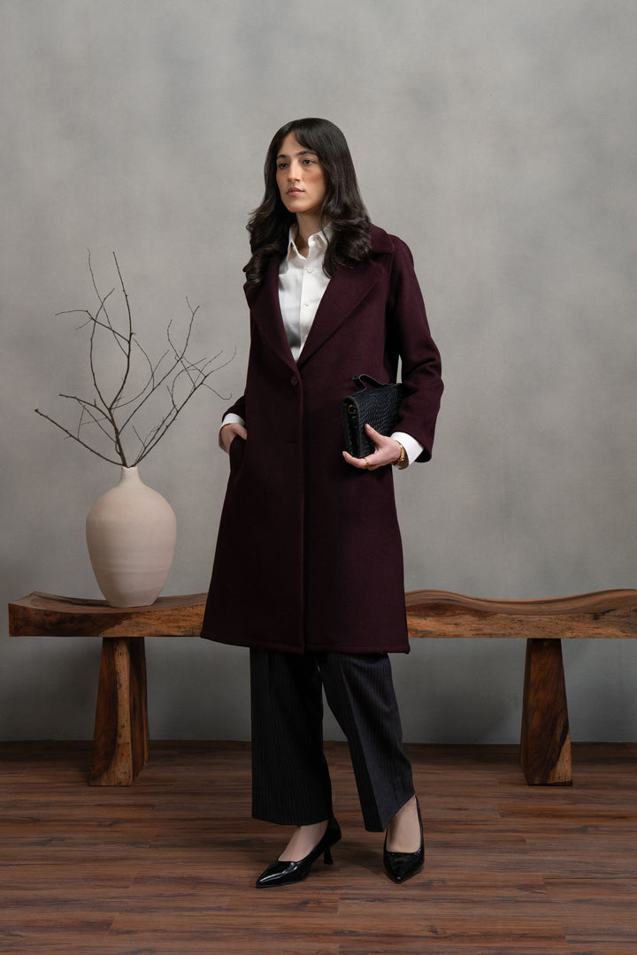 Burgundy Wool Long Coat