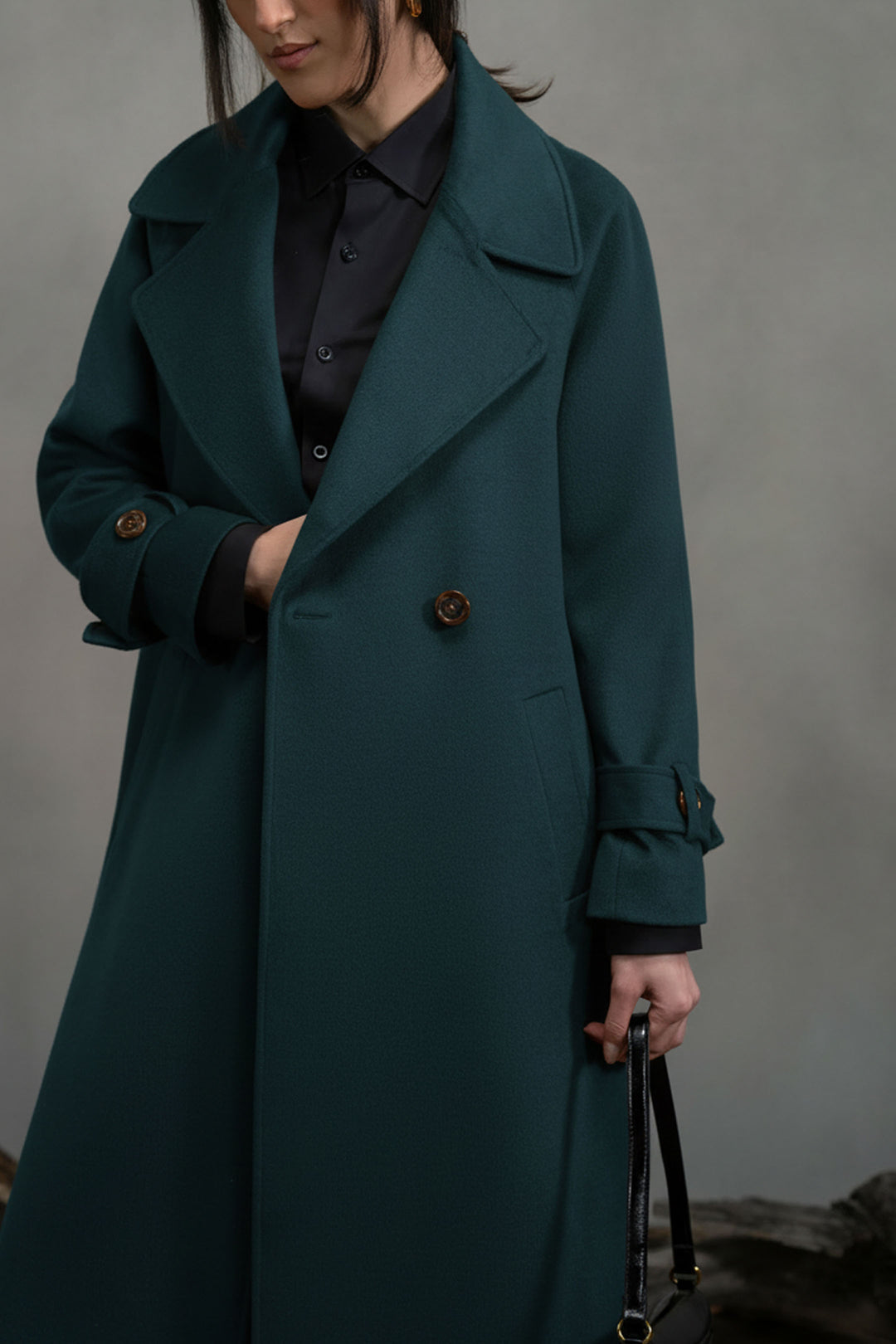 Teal Wool Double Breasted Long Coat