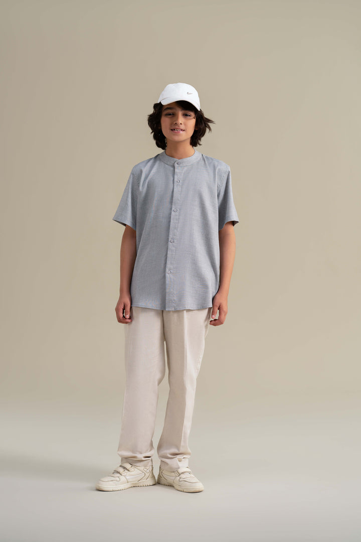 Grey Mandarin Collar Shirt