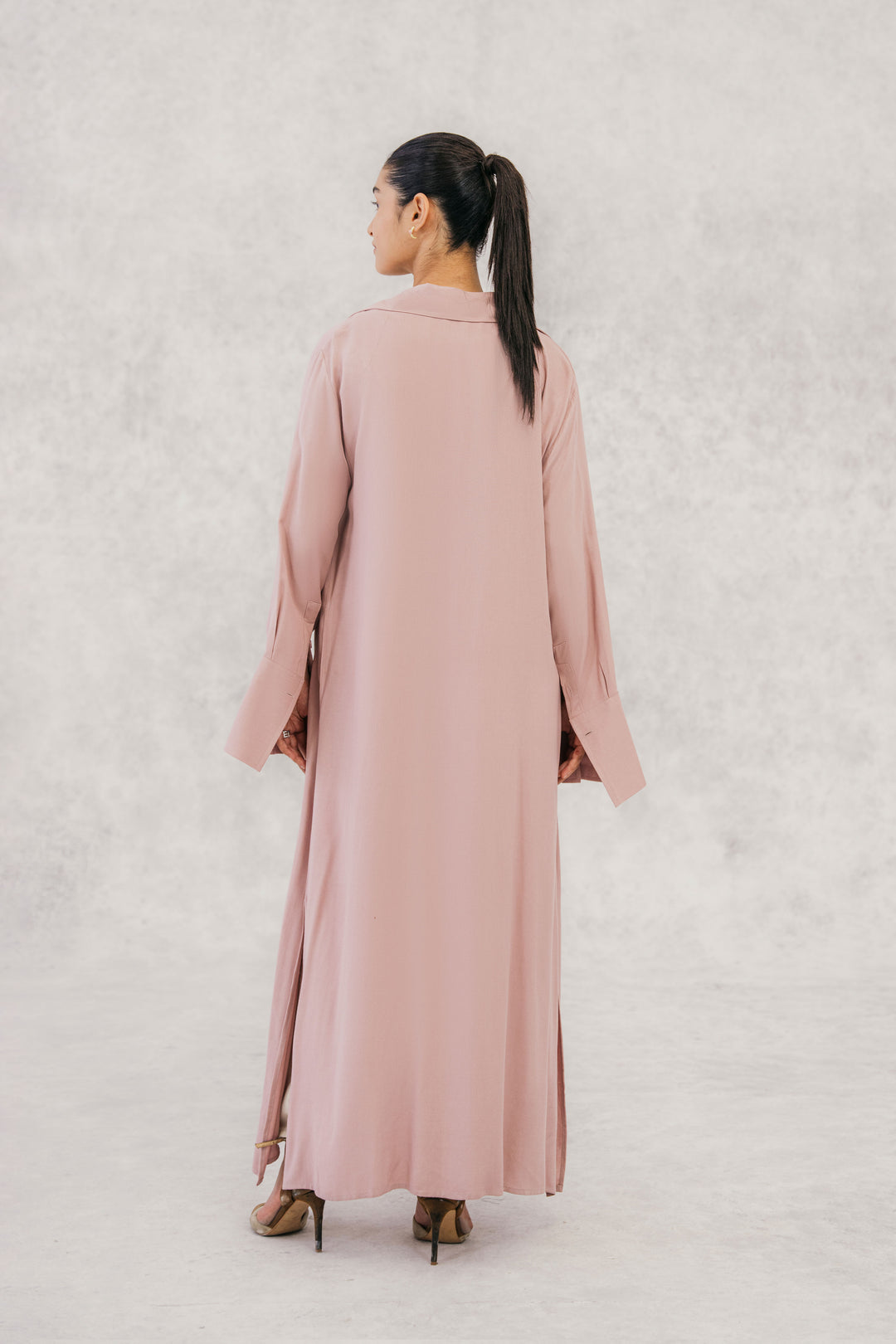 Dusty Pink Twill Textured Long Shirt dress