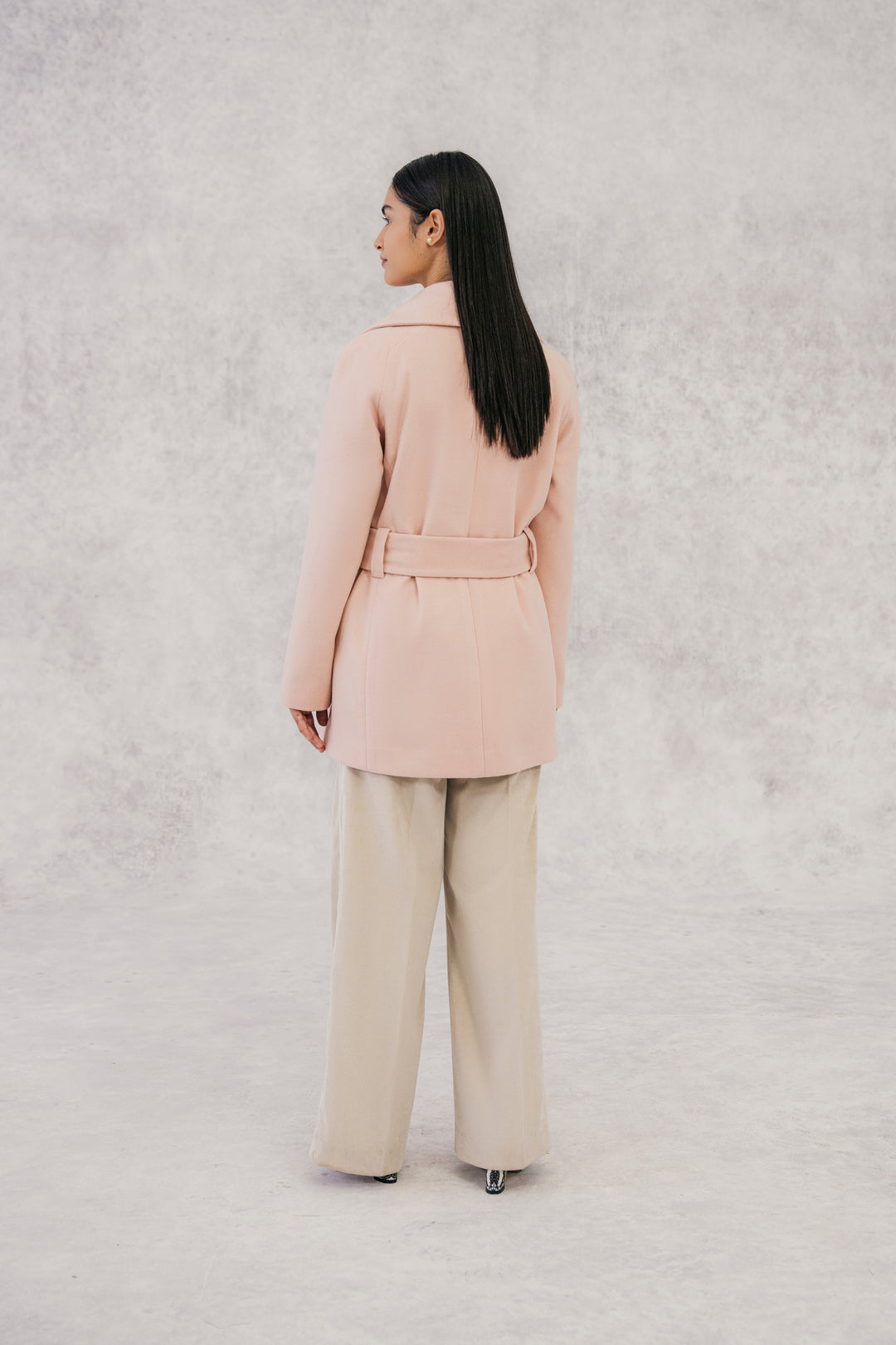 Powder Pink Wide Lapel Jacket with Belt