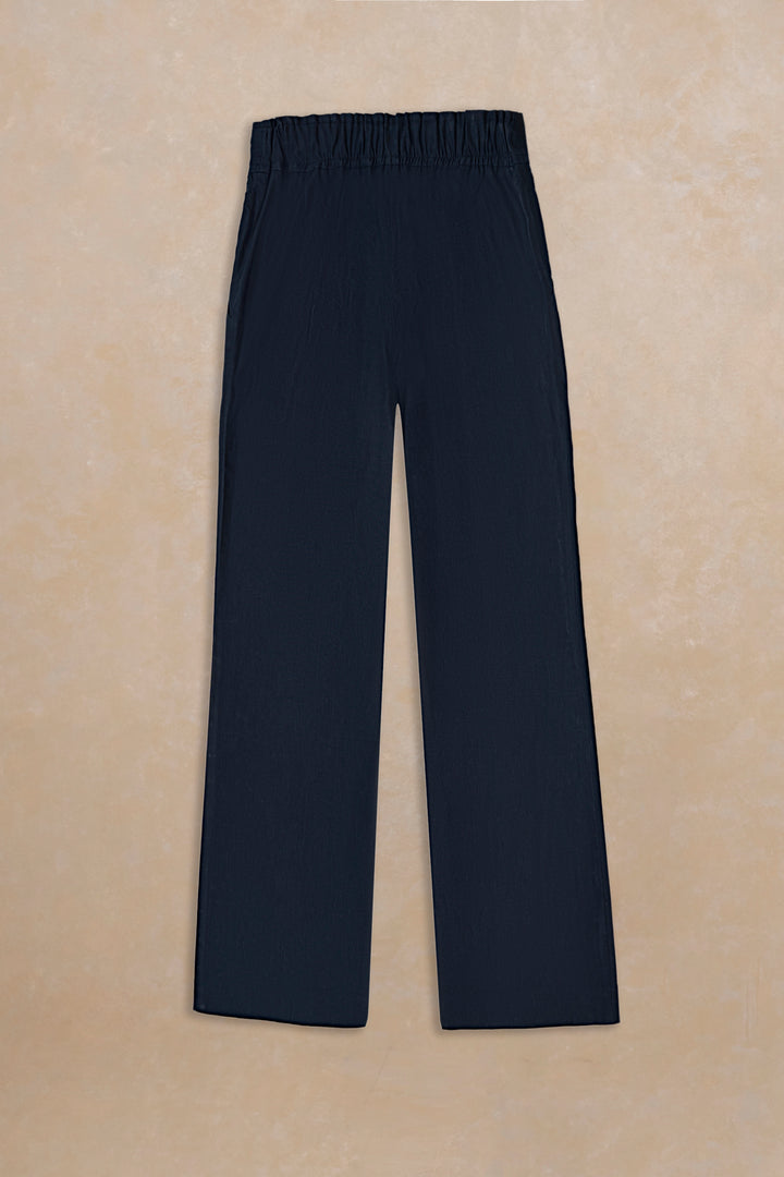 Blue Linen Wide Leg Trouser