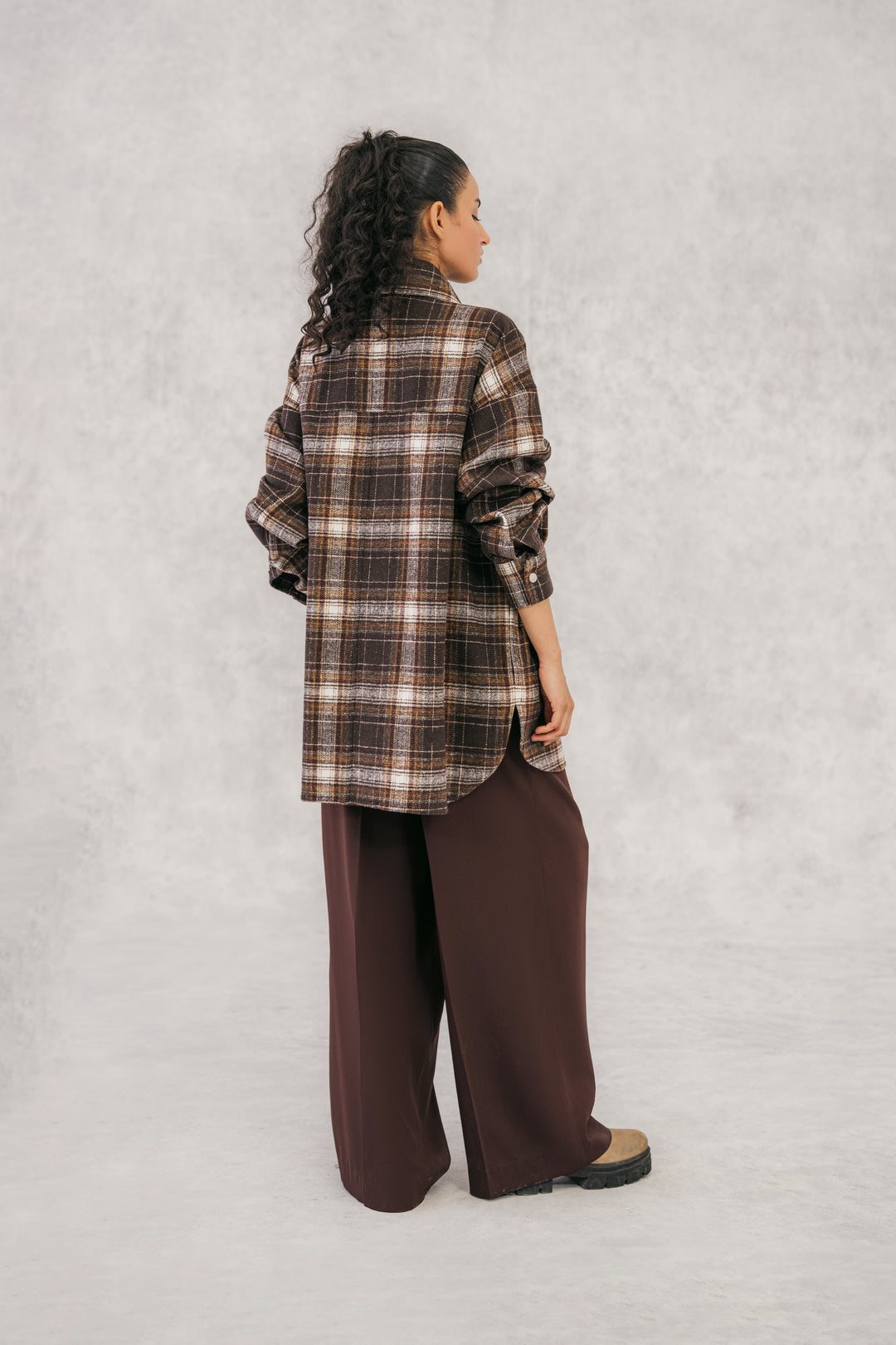 Brown Wool Overshirt with Four Pockets