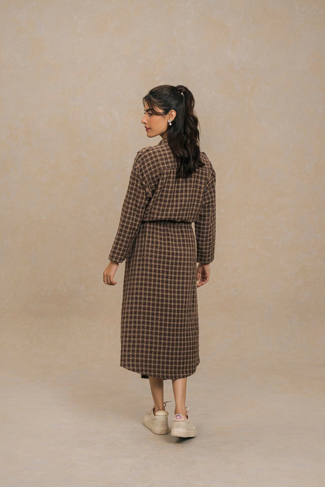 Brown Jacquard Fabric Long Length Shirt