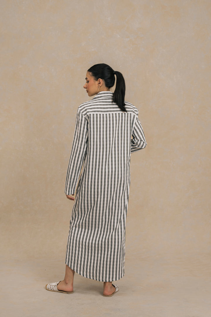 Charcoal Striped Long Dress for women