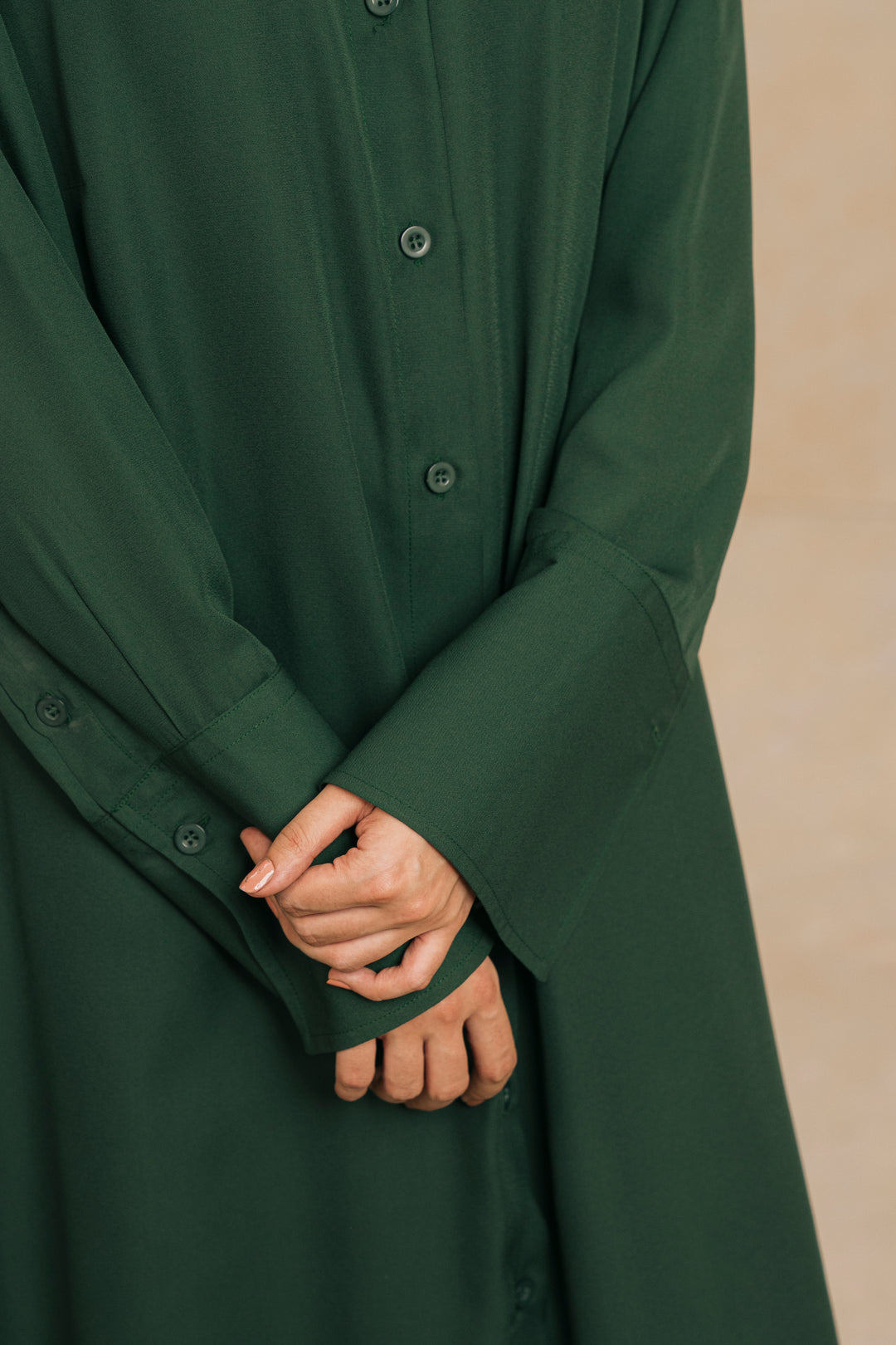 Dark Green Long Flowy Shirt Dress