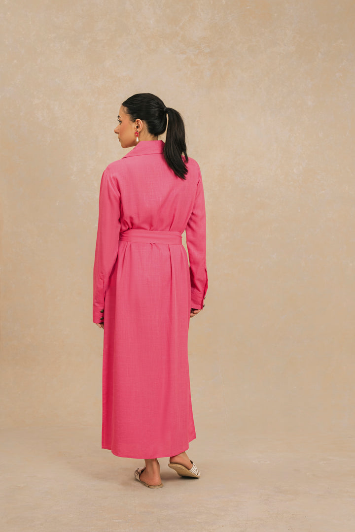 Hot Pink Long Shirt Dress price 