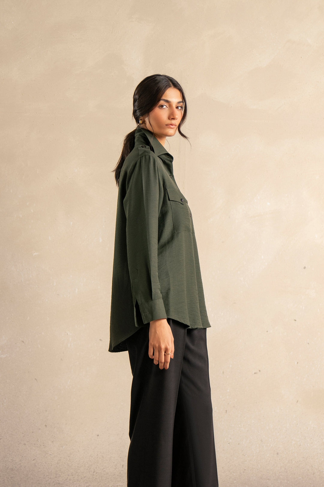 Emerald Shirt With Shoulder Tab