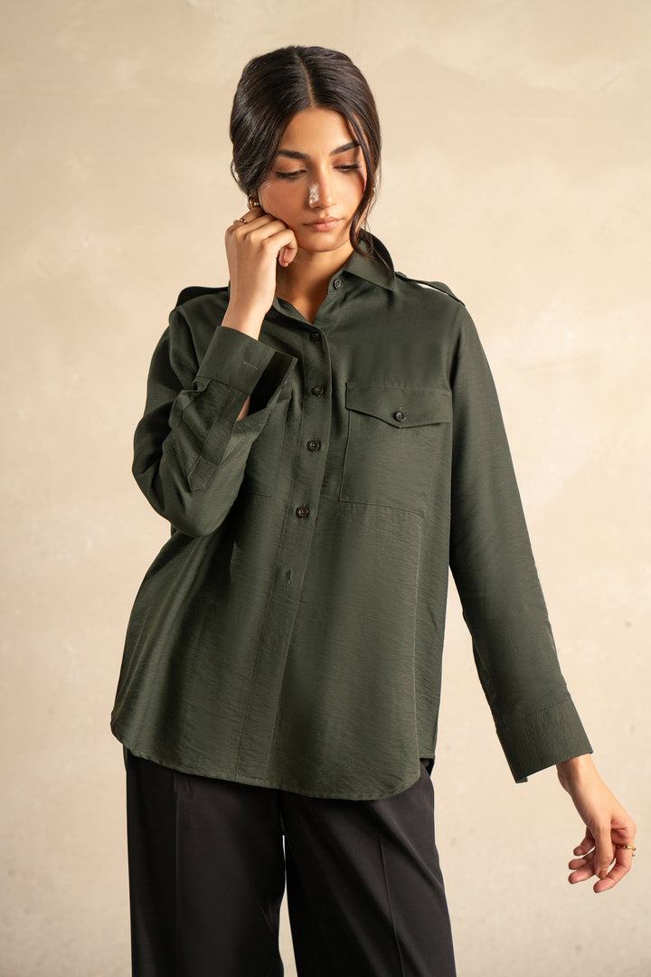 Emerald Shirt With Shoulder Tab