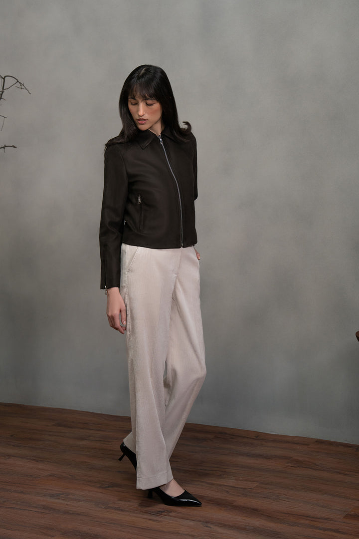 Brown Suede Jacket with Zip