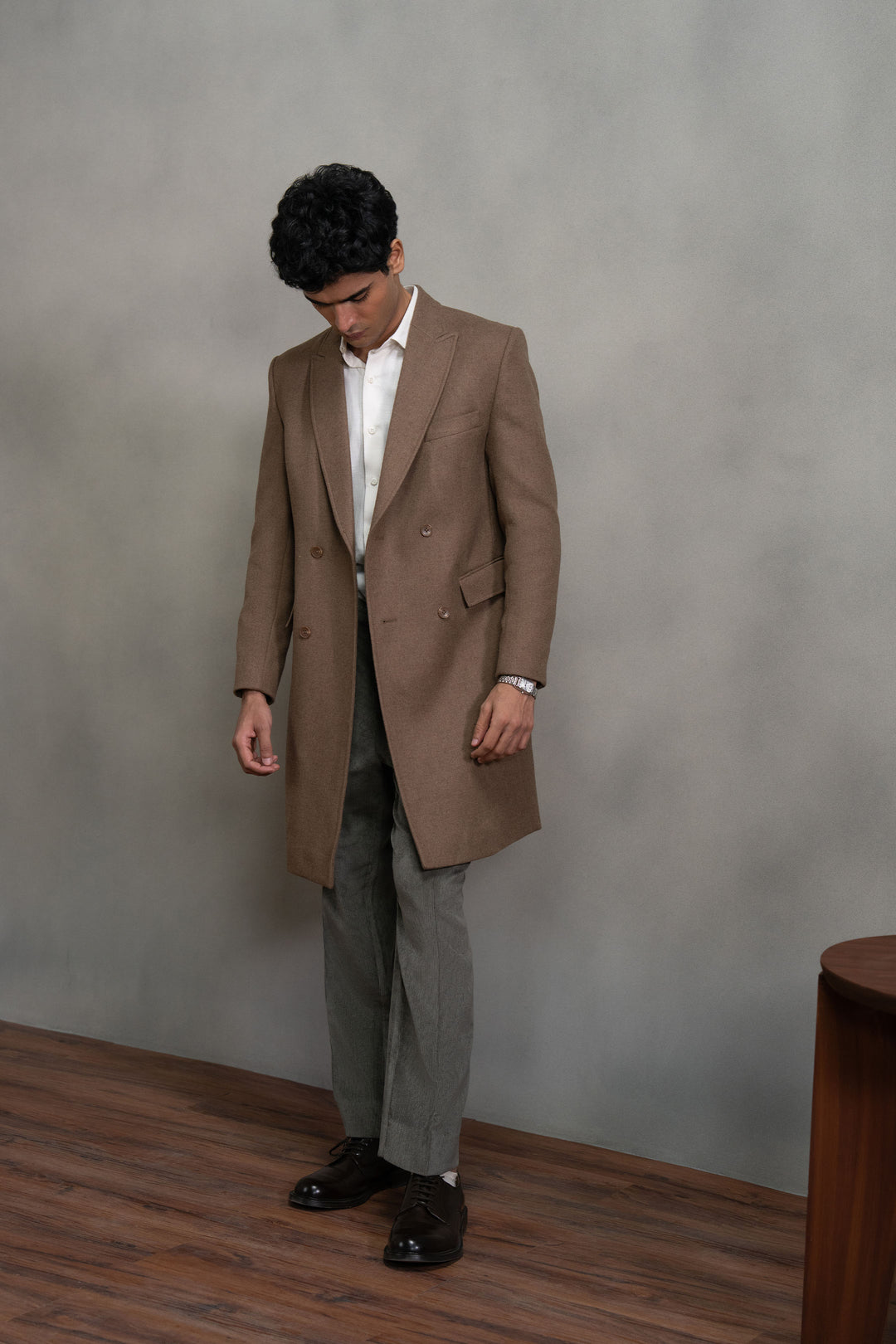 Brown Double Breasted Long Coat