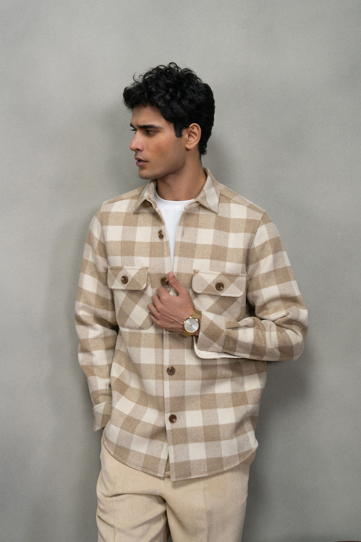 Beige Check Wool Shirt