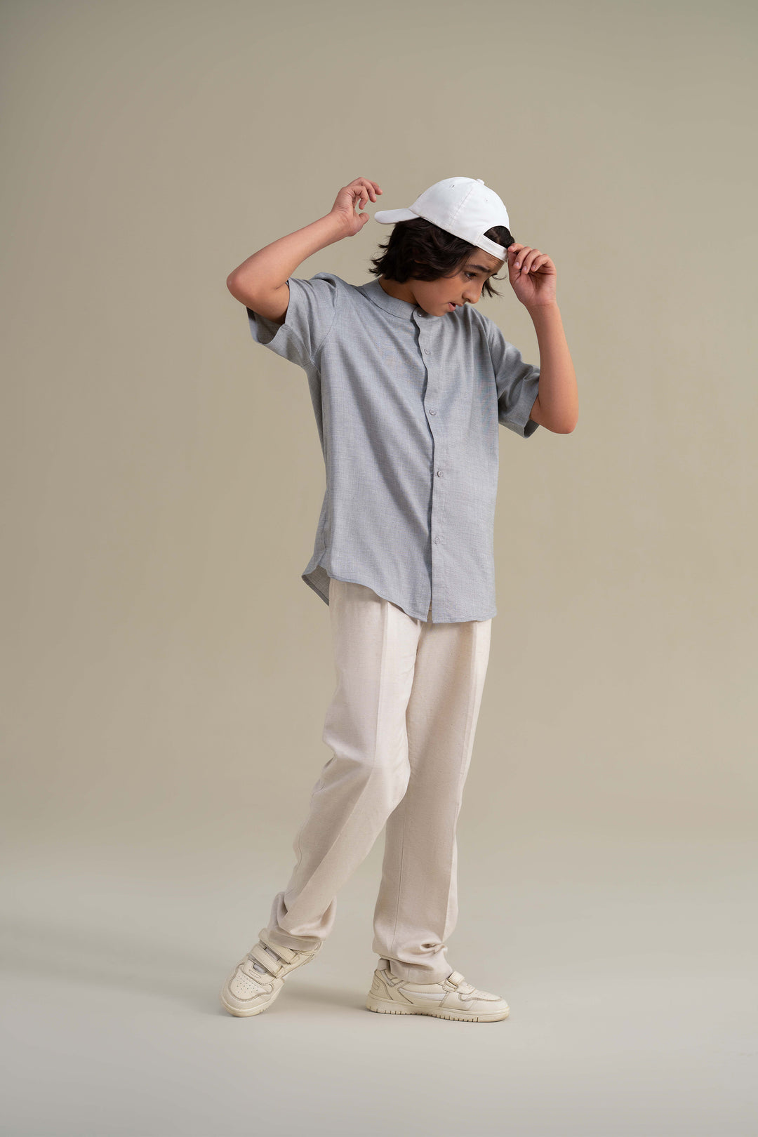 Grey Mandarin Collar Shirt