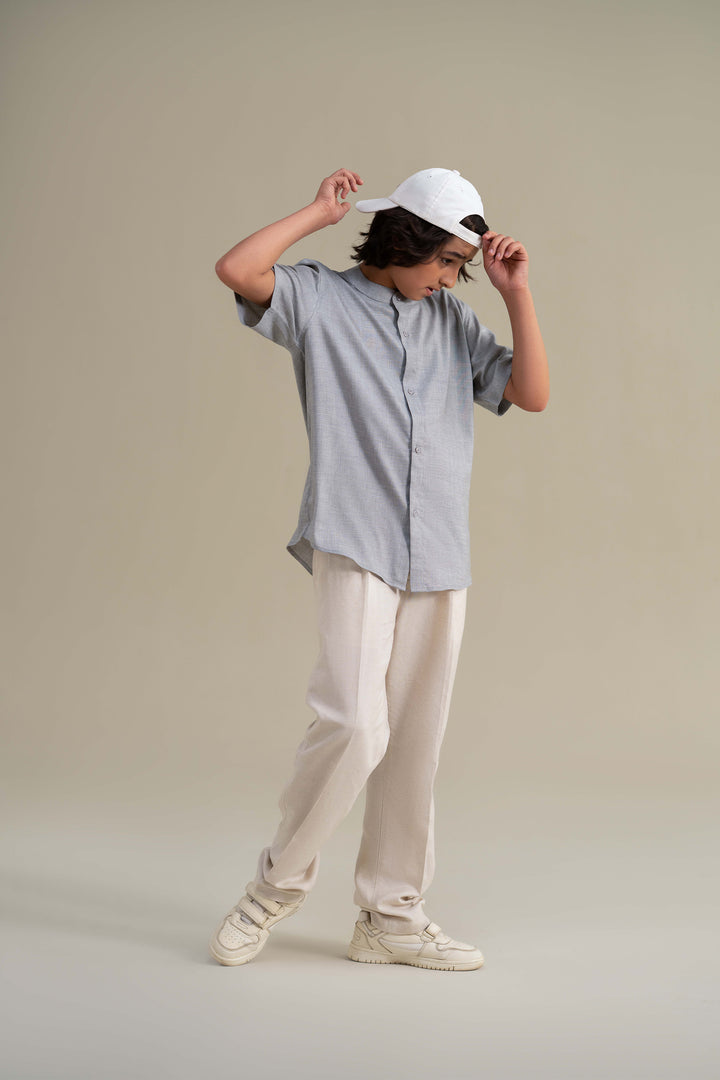 Grey Mandarin Collar Shirt