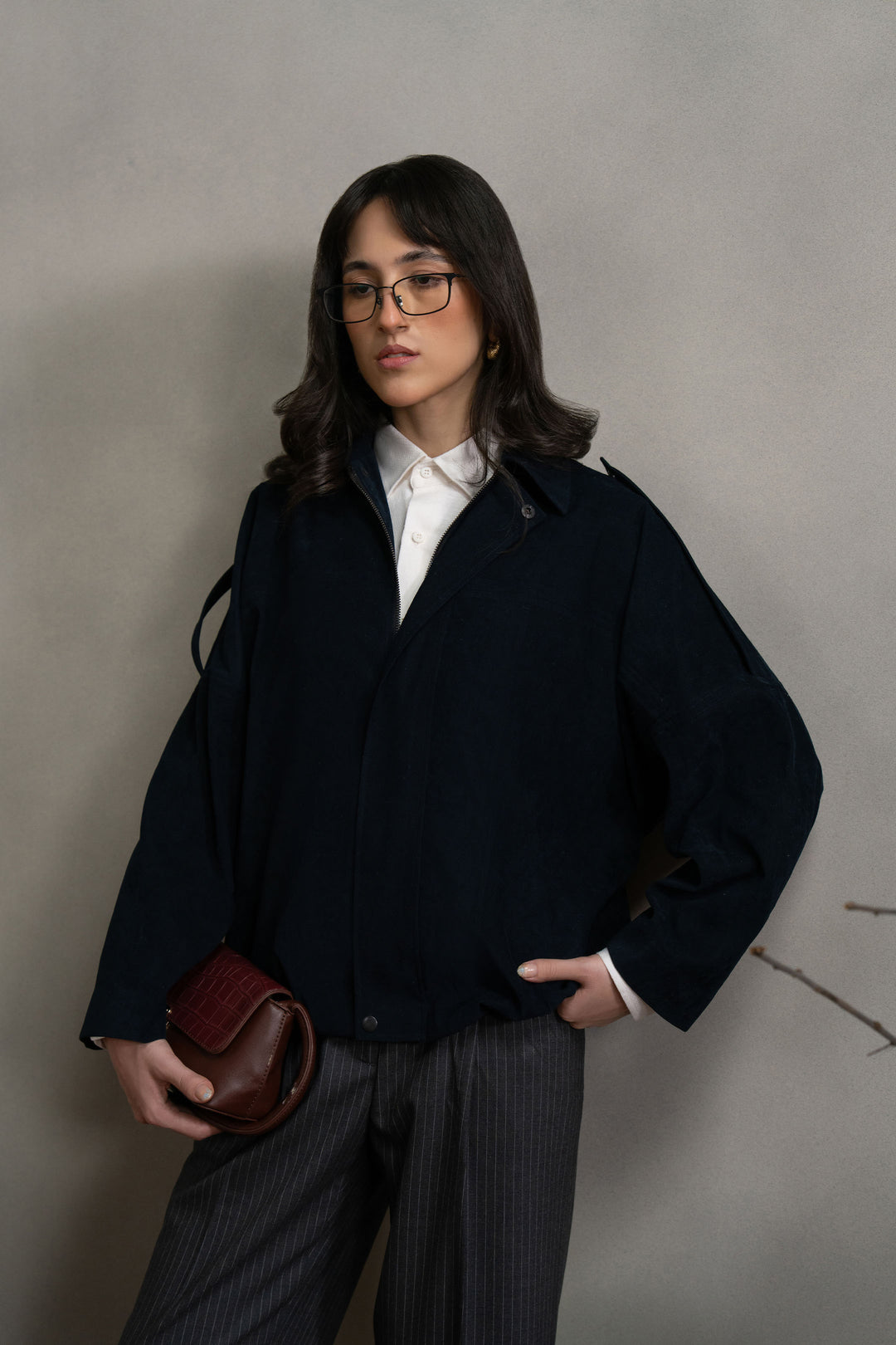 Navy Suede Bomber Jacket