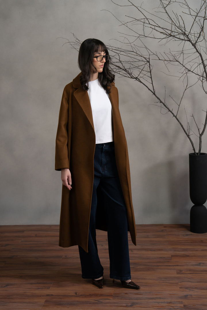 Brown Wool Coat with Belt