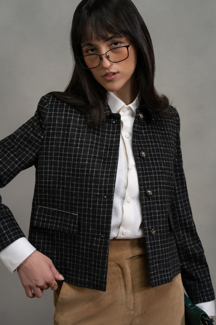 Black Cropped Tweed Jacket