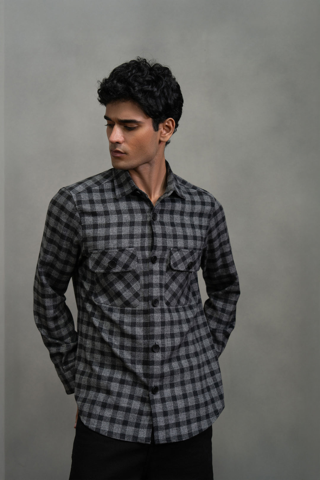Black Check Wool Shirt