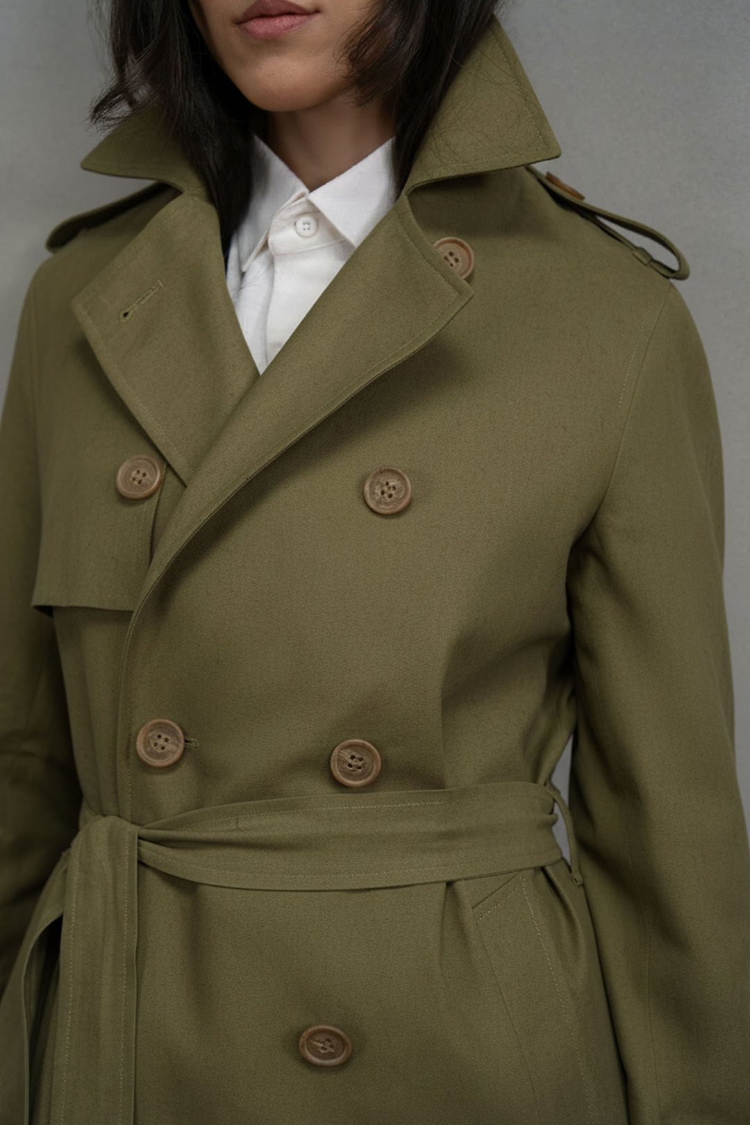 Olive Linen Trench Coat