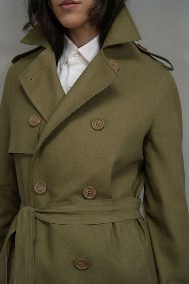 Olive Linen Trench Coat