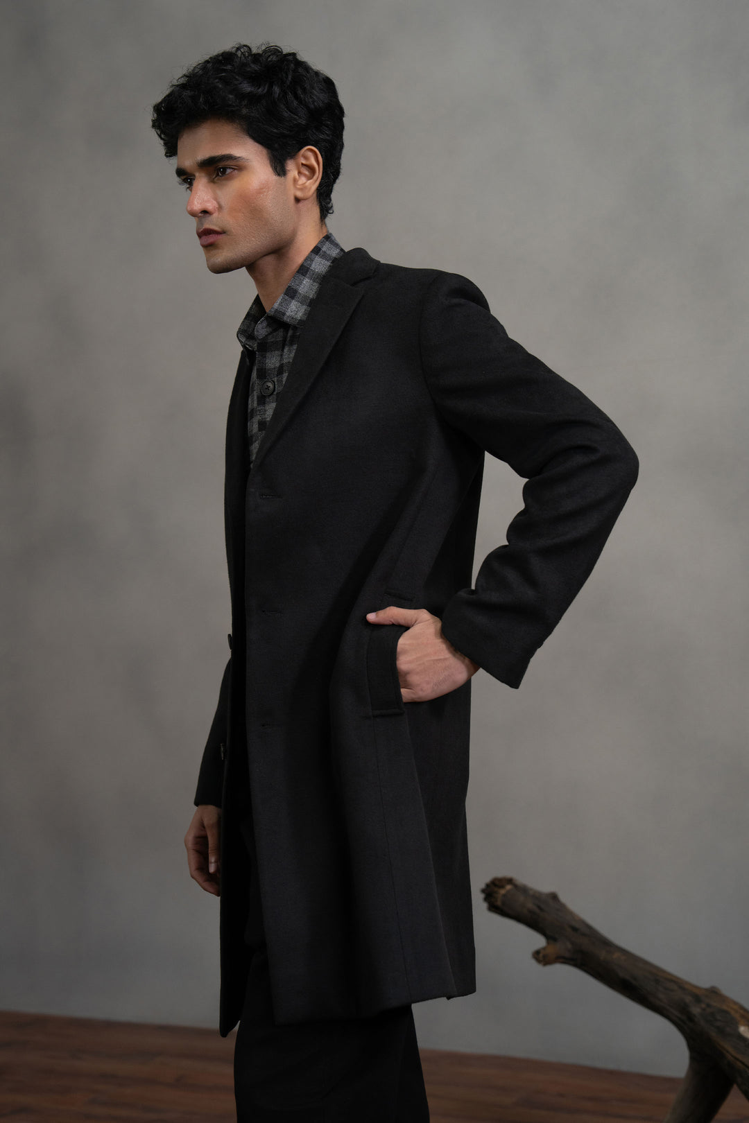 Black Single Breasted Long Coat