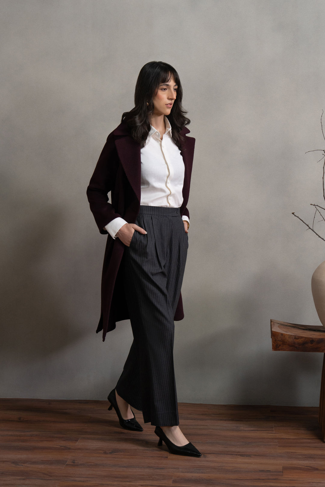 Burgundy Wool Long Coat