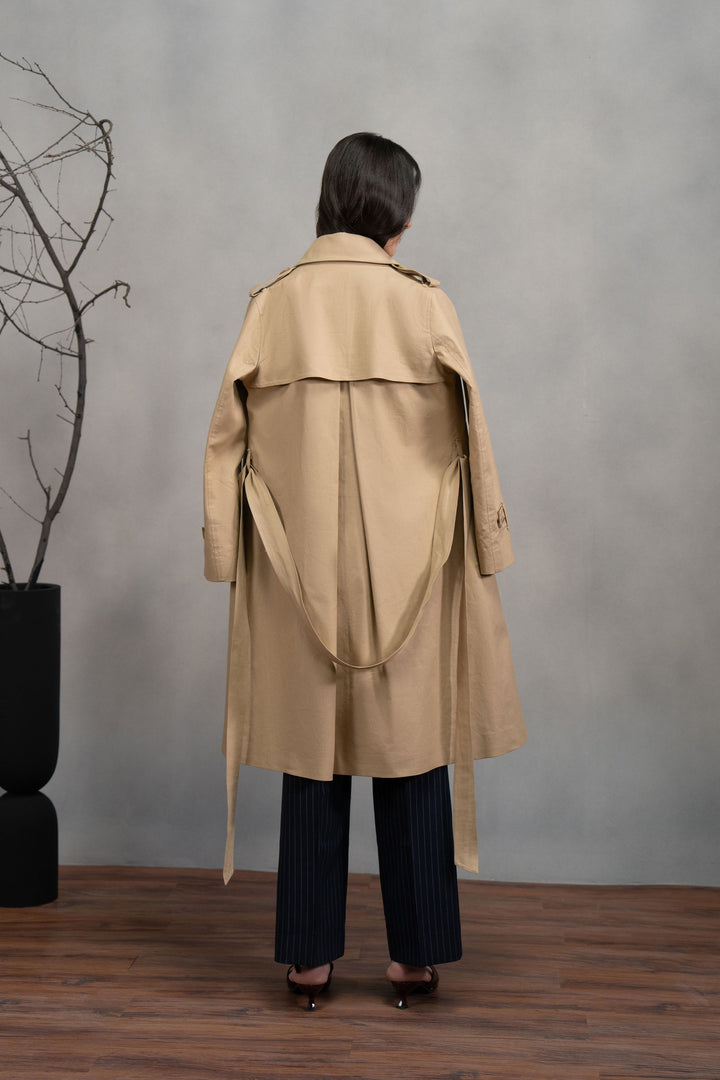 Beige Linen Trench Coat