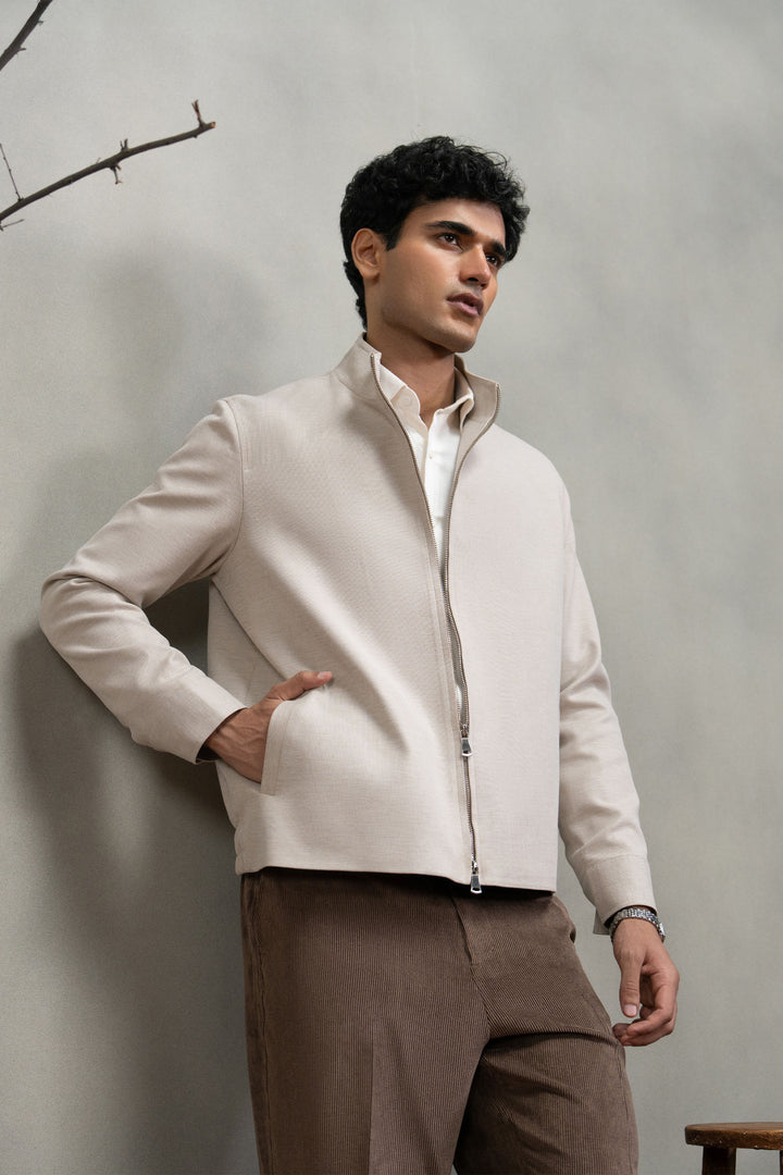Beige Linen Textured Jacket