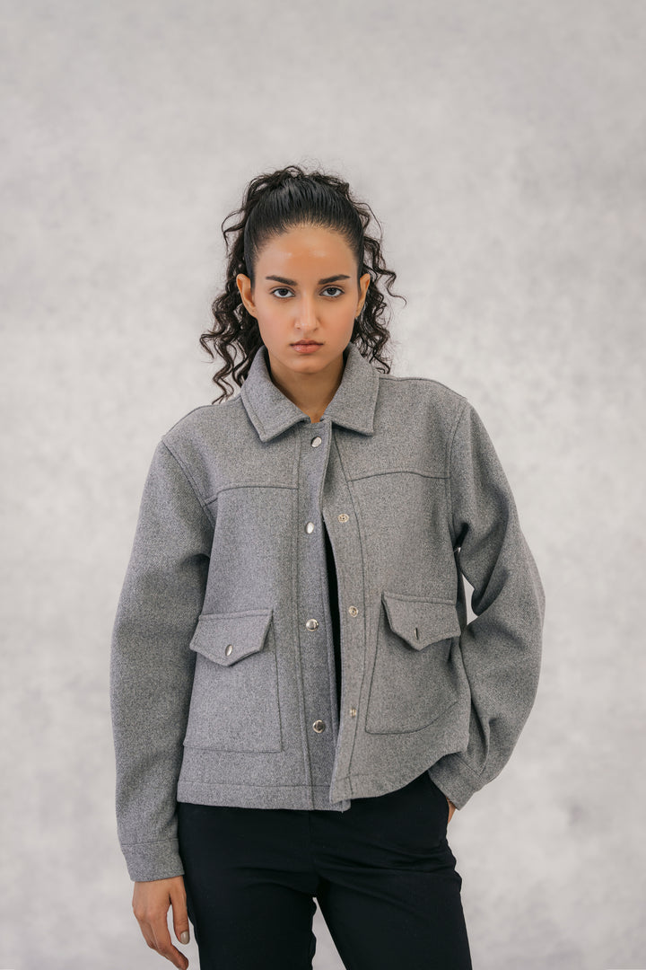 Heather Grey Cropped Wool Jacket