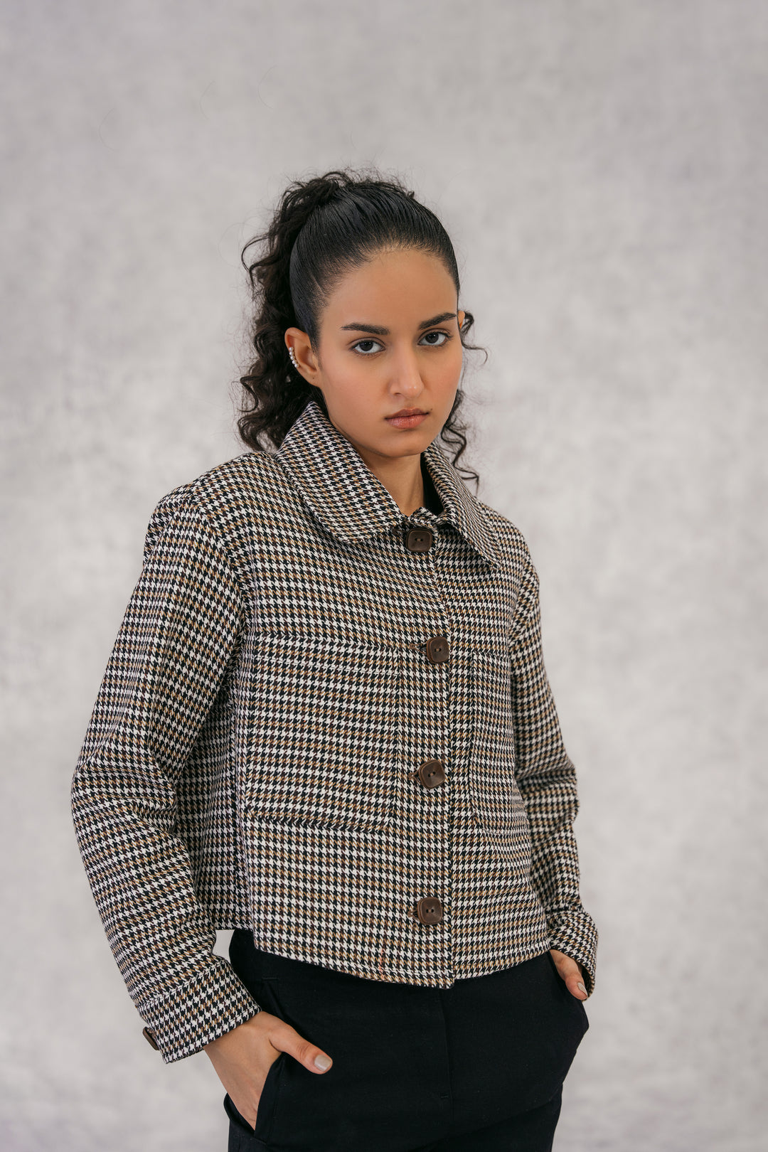 Multi Houndstooth Cropped Jacket