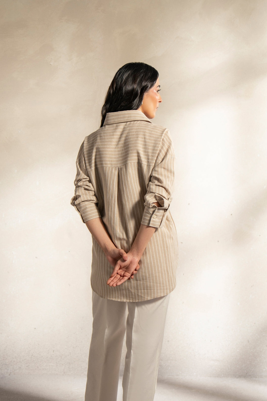 Beige Striped Linen Shirt