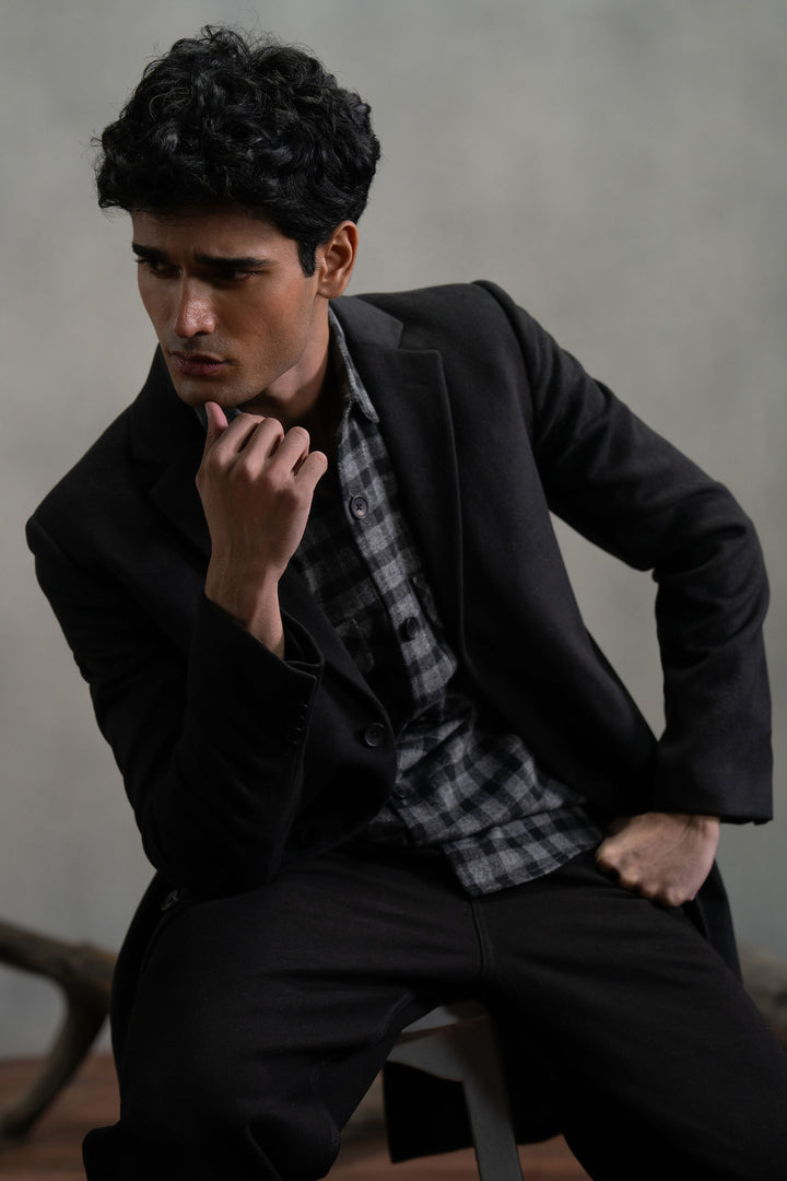 Black Single Breasted Long Coat