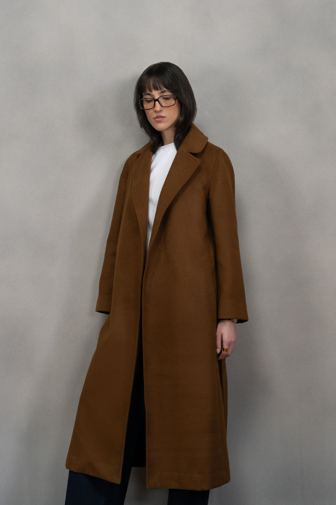Brown Wool Coat with Belt