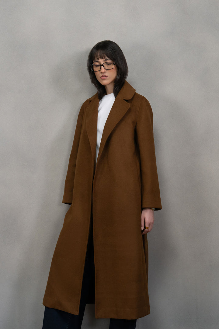 Brown Wool Coat with Belt