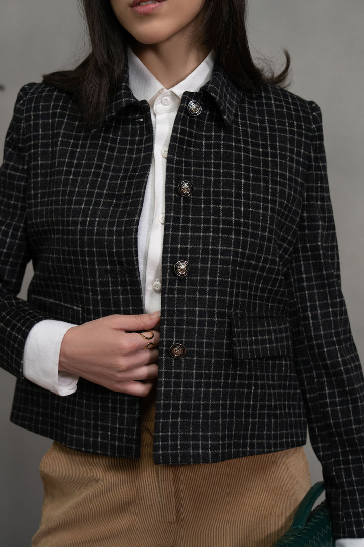 Black Cropped Tweed Jacket