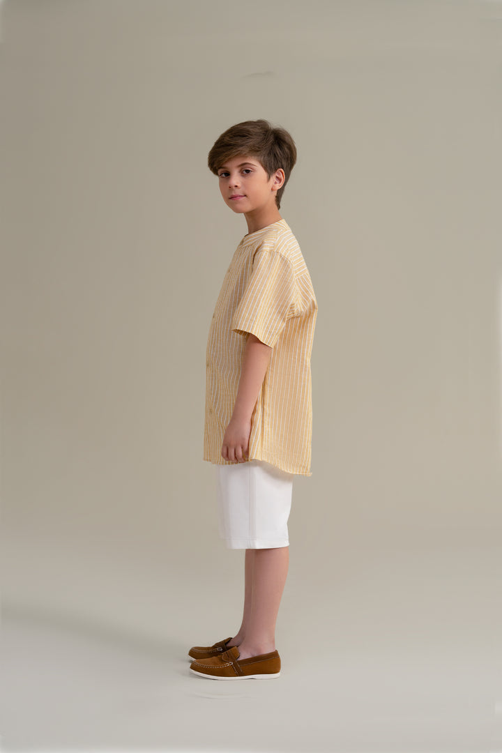 Yellow Mandarin Collar Shirt