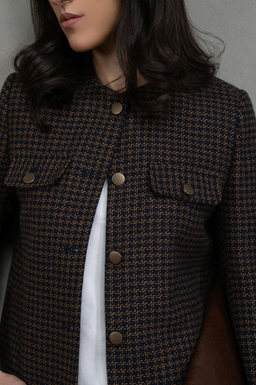 Textured Navy Round Neck Jacket