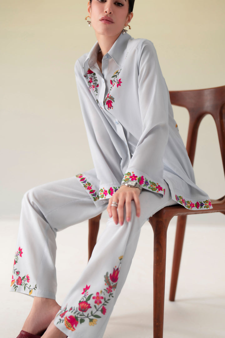 Light Grey  Embroidered Co-Ord