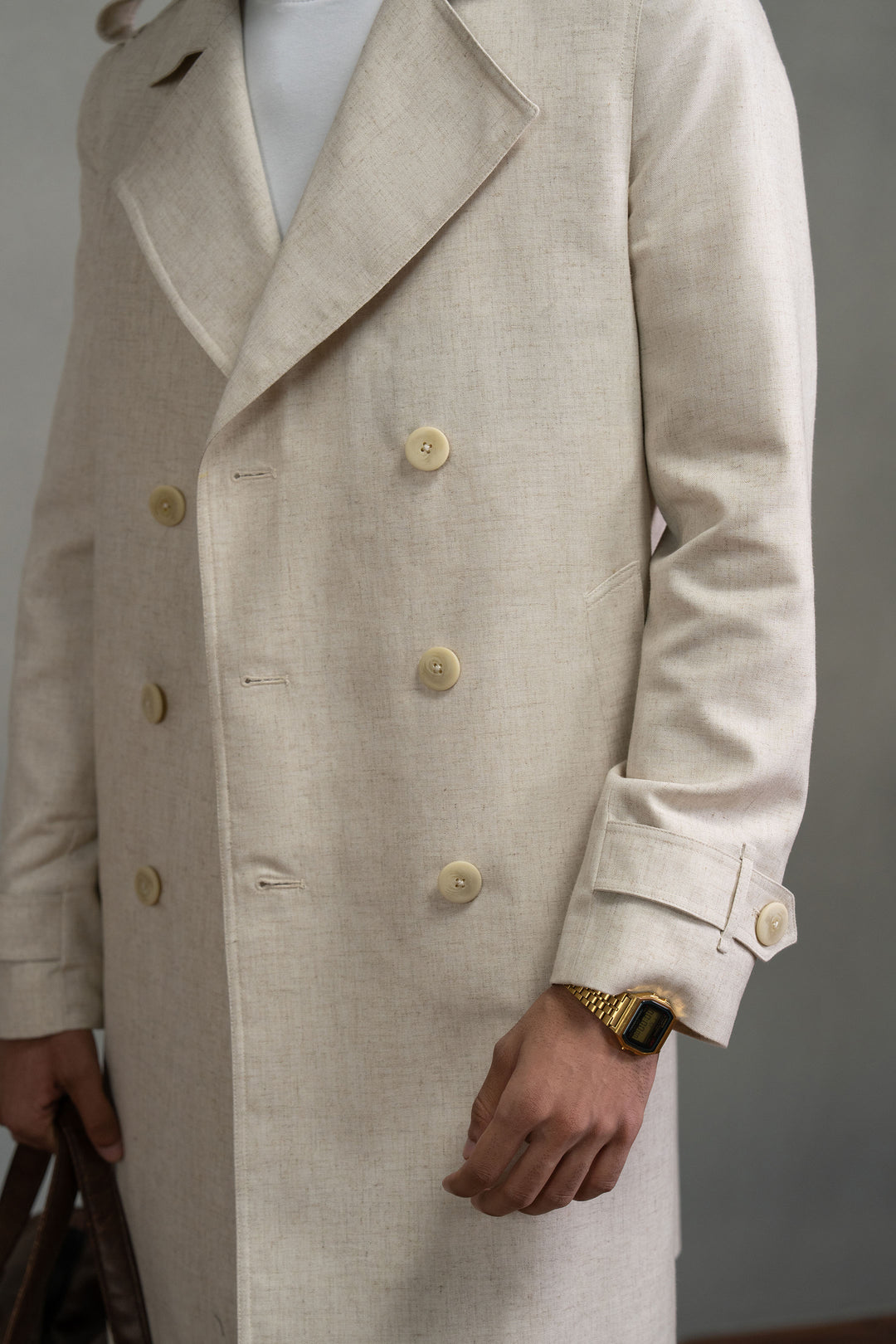 Beige Linen Trench Coat