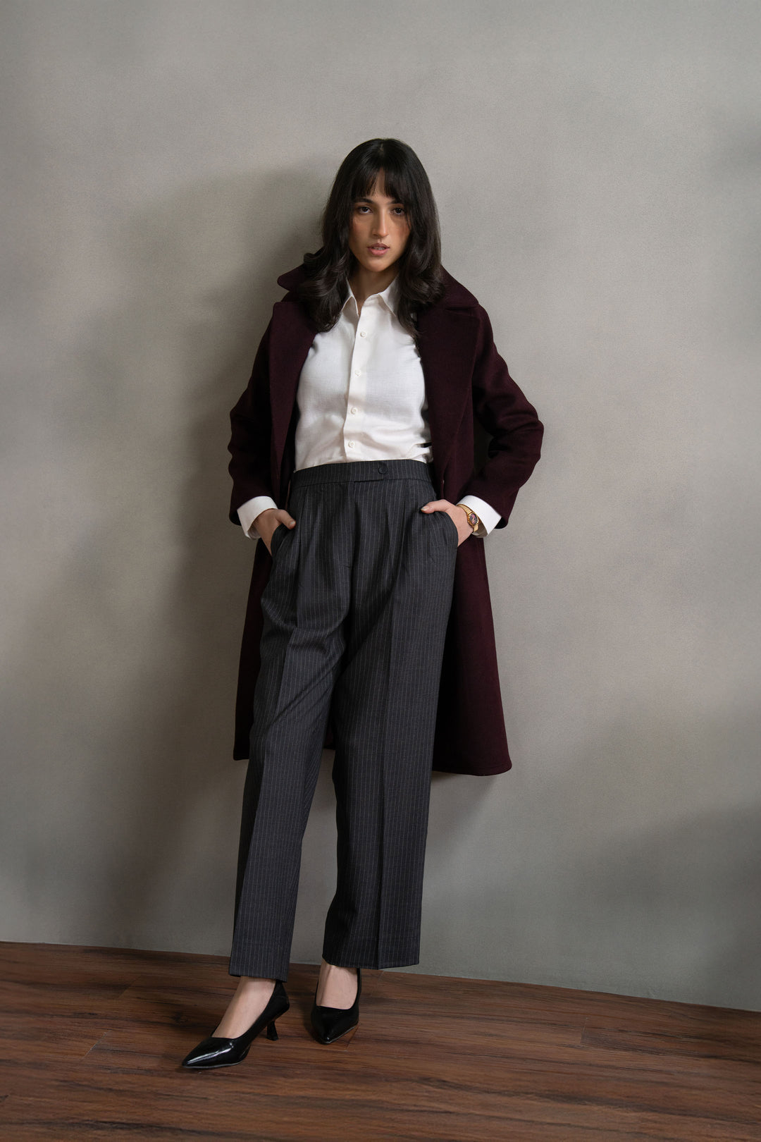 Burgundy Wool Long Coat