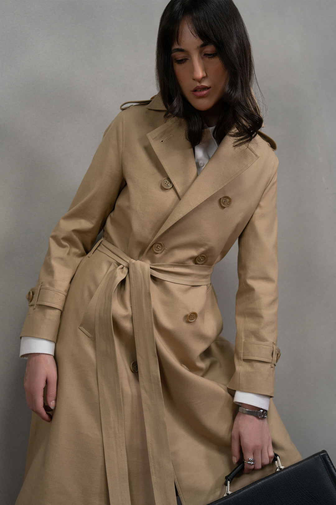 Beige Linen Trench Coat
