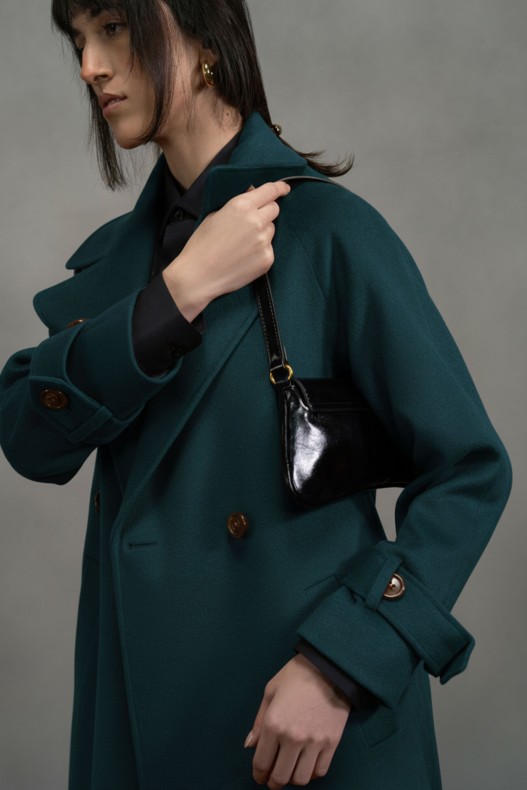 Teal Wool Double Breasted Long Coat